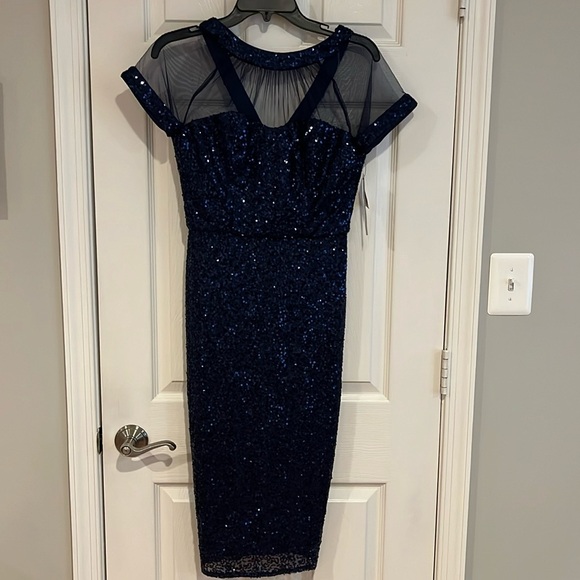 Maggie London Size 2 Navy Sequin Dress NWT - Picture 2 of 5